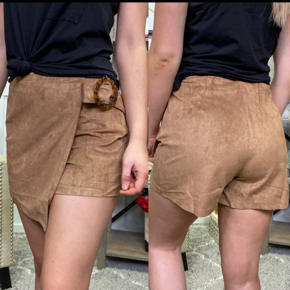 Hem & Thread Tan Suede Skort - Picture 1 of 4